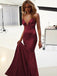 Sexy Spaghetti Straps V-neck Mermaid Burgundy Long Evening Prom Dress, OL410