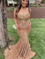 Sparkly Spaghetti Straps V-neck Mermaid Sequins Long Evening Prom Dress, OL412
