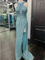 Sparkly Halter Mermaid Sequins Pool Long Evening Prom Dress with Side Slit, OL416