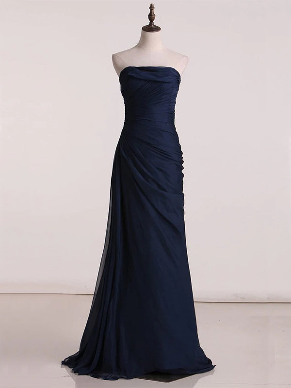 Simple Straight Neck Sleeveless Dark Navy Long Evening Prom Dress Online, OL420