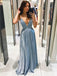 Sparkly Deep V-neck Spaghetti Straps A-line Aqua Blue Evening Prom Dress Online, OL426