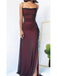 Simple Unique Mermaid Spaghetti Straps Black Red Long Evening Prom Dress with Side Slit, OL446