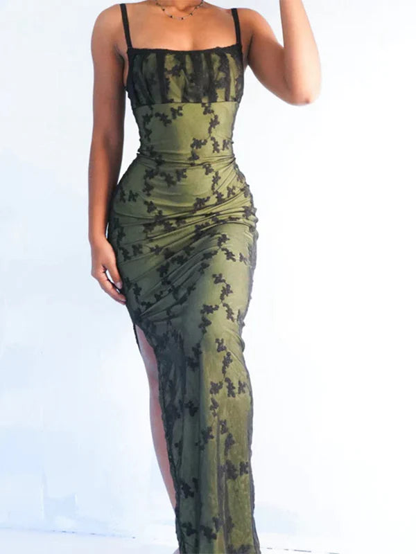 Popular Elegant Mermaid Spaghetti Straps Green Evening Prom Dress with Side Slit, OL454