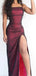 New Arrival Mermaid Spaghetti Straps Burgundy Evening Prom Dress with Side Slit, OL456