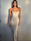 Simple Spaghetti Straps Sleeveless Mermaid Ivory Long Satin Prom Dresses Online, OL343