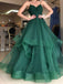 Elegant Spaghetti Straps A-line Tulle Green Long Prom Dresses Online, OL345