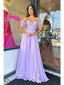 Chic Sweetheart A-line Chiffon Lilac Long Prom Dresses with Bubble Sleeves, OL348