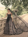 Gorgeous Spaghetti Straps V-neck A-line Tulle Black Wedding Dresses Online,WD789