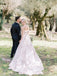 Elegant Strapless A-line Flowers Wedding Dresses with Trailing,WD792