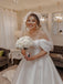 Elegant Off the Shoulder White A-line Satin Wedding Dresses with Trailing,WD793