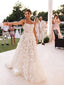 Elegant Spaghetti Straps Applique A-line Tulle Wedding Dresses,WD795