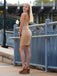 Sparkly One Shoulder Sleeveless Short Golden Homecoming Dresses, CM003