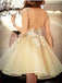 Elegant Flowers V-neck Backless Applique Short Homecoming Dresses, CM006