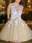 Elegant Flowers V-neck Backless Applique Short Homecoming Dresses, CM006