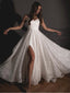 Sparkly Spaghetti Straps A-line White Wedding Dresses with Side Slit,WD799