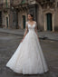 Elegant Long Sleeves A-line Applique Tulle White Wedding Dresses,WD801