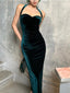 Elegant Mermaid Halter Sweetheart Velvet Prom Dresses Online, OL359