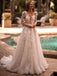 Elegant Long Sleeves A-line V-neck Applique Tulle White Wedding Dresses,WD802
