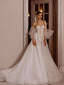 Elegant Off Shoulder Sweetheart A-line Applique Tulle White Wedding Dresses,WD806