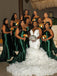 Simple Sweetheart Mermaid Dark Green Satin Bridesmaid Dresses, BG153