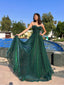 Elegant Spaghetti Straps A-line Tulle Long Prom Dresses Online, OL369