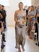 Simple One Shoulder Mermaid Taupe Satin Long Bridesmaid Dresses, BG163