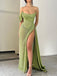 Sexy Off the Shouder Sleeveless Green Long Prom Dresses with Side Slit, OL384