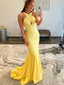 Sexy Yellow Mermaid Cross Long Prom Dresses, OL388
