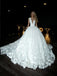 Elegant V-neck A-line Tulle Satin Butterfly Long White Wedding Dresses,WD810