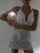 Sparkly Halter V-neck Silver Short Homecoming Dresses, CM017