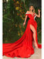 Red V Neck Off-The-Shoulder Prom Dress Slit With Beadings,ZX265