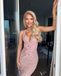 Sexy Mermaid V-neck Sequins Long Pink Prom Dresses Online, OL356