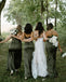 Simple Spaghetti Straps Cross Back Satin Bridesmaid Dresses Online, BG152