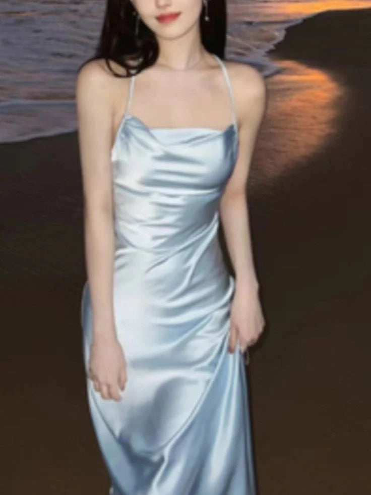 Sexy Silver Mermaid Spaghetti Straps Evening Prom Dress, OL457