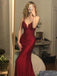 New Arrival Spaghetti Straps V-neck Mermaid Long Evening Burgundy Prom Dresses, OL401