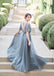 Elegant Chiffon Half Sleeves A-line Long Grey Bridesmaid Dresses Online, BG168