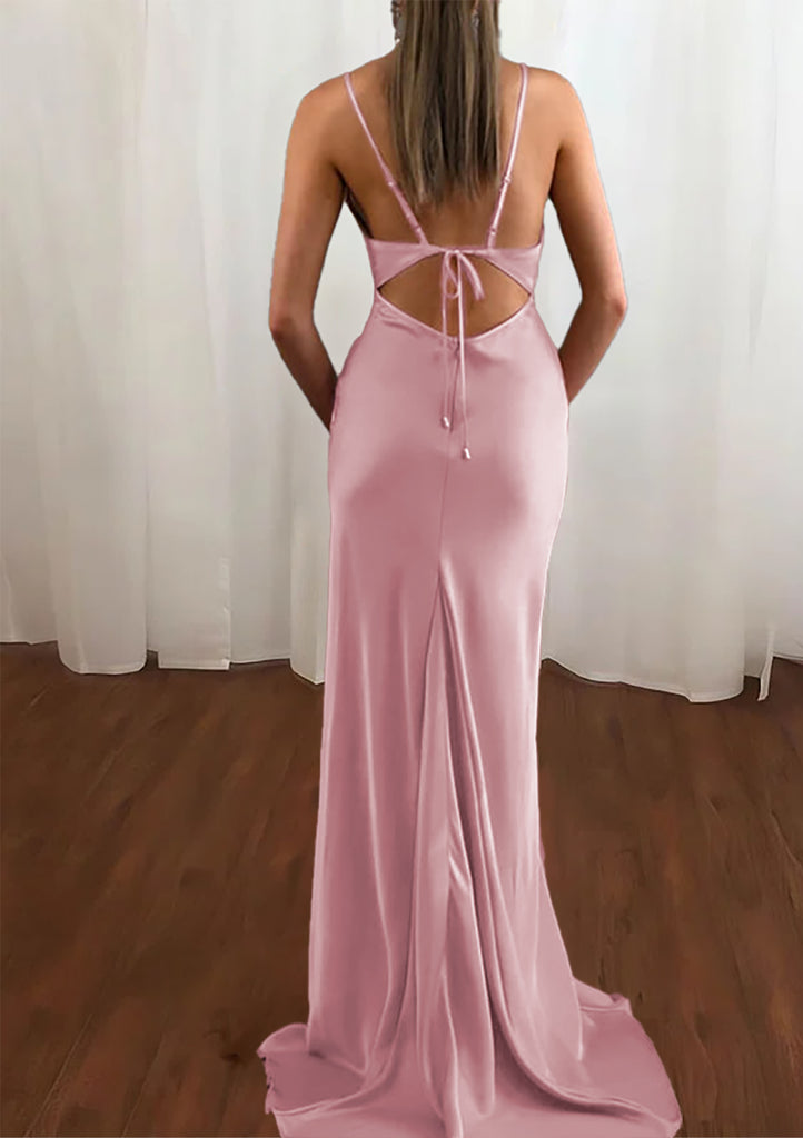 Simple Spaghetti Straps Mermaid Pink Long Evening Prom Dress Online, OL407