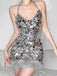 Sparkly Halter V-neck Sequins Silver Short Homecoming Dresses, CM019
