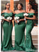 Elegant Dark-Green Off the Shouder Mermaid Floor-Length Satin Bridesmaid Dresses Online, BG172