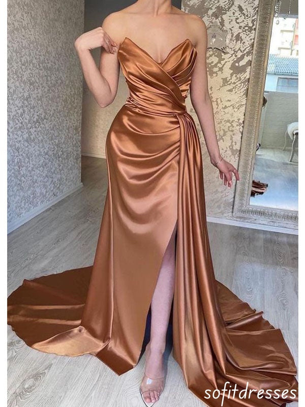 Elegant  A-line Sleeveless sweetheart Evening Prom Dress with Side Slit, OL473