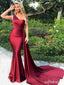 Sexy Mermaid One-shoulder Red Sweep Trailing Evening Prom Dress with Side Slit, OL467