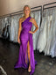 New Arrival One Shoulder Mermaid Side Slit Long Purple Evening Prom Dress, OL406