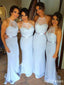 Simple Sky-Blue Column Halter Satin Bridesmaid Dresses Online, BG170