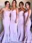 Sexy Lilac Sweetheart Sleeveless Mermaid Satin Long Bridesmaid Dresses, BG173