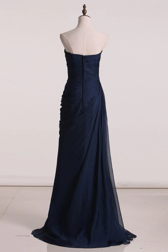 Simple Straight Neck Sleeveless Dark Navy Long Evening Prom Dress Online, OL420