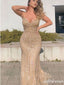 Luxurious Mermaid Spaghetti Straps Champagne Sweetheart Appliqued Evening Prom Dress, OL475