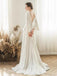 Elegant V-neck A-line Long Sleeves Backless White Wedding Dresses,WD811