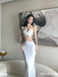 Popular Sexy Mermaid Halter Strap Backless White Evening Prom Dress , OL465