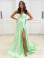Sexy Mint-Green V-Neck A-Line Evening Long Formal Prom Dress Online, OL478