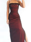 Elegant Mermaid Spaghetti Straps Black Red Applique Evening Prom Dress with Side Slit, OL455